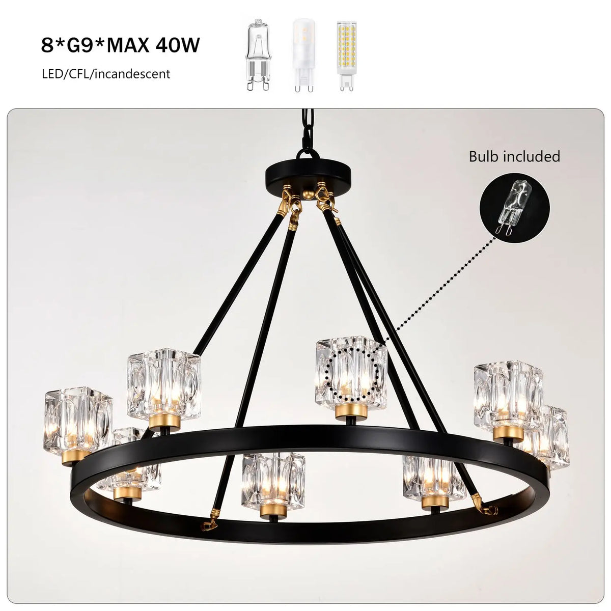 Matte Black Gold Wagon Wheel Chandelier