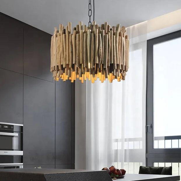 Unique Design Wood Drum Shape Chandelier