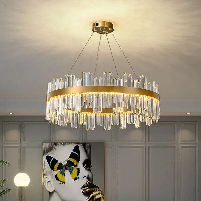 Crystal Linear Gold Stainless Steel Chandelier