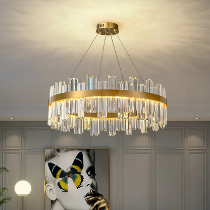 Crystal Linear Gold Stainless Steel Chandelier