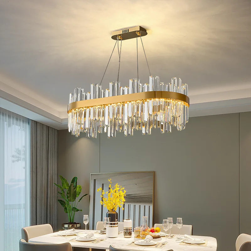 Crystal Linear Gold Stainless Steel Chandelier