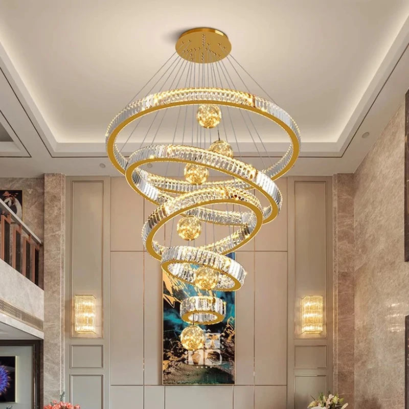 Modern Chandelier Gold Color Crystal Staircase Entryway Chandelier