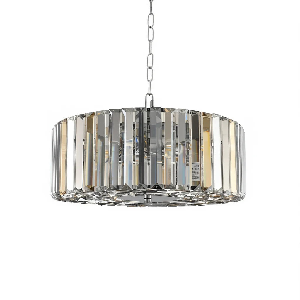 Modern 17 Inch Chrome Crystal Drum Chandelier