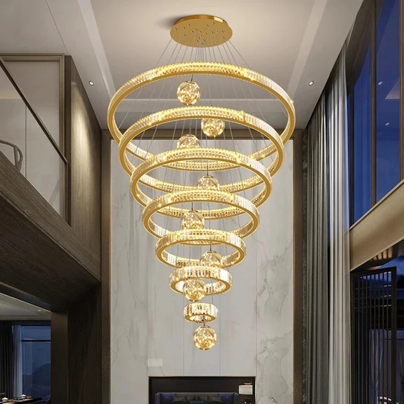Modern Chandelier Gold Color Crystal Staircase Entryway Chandelier