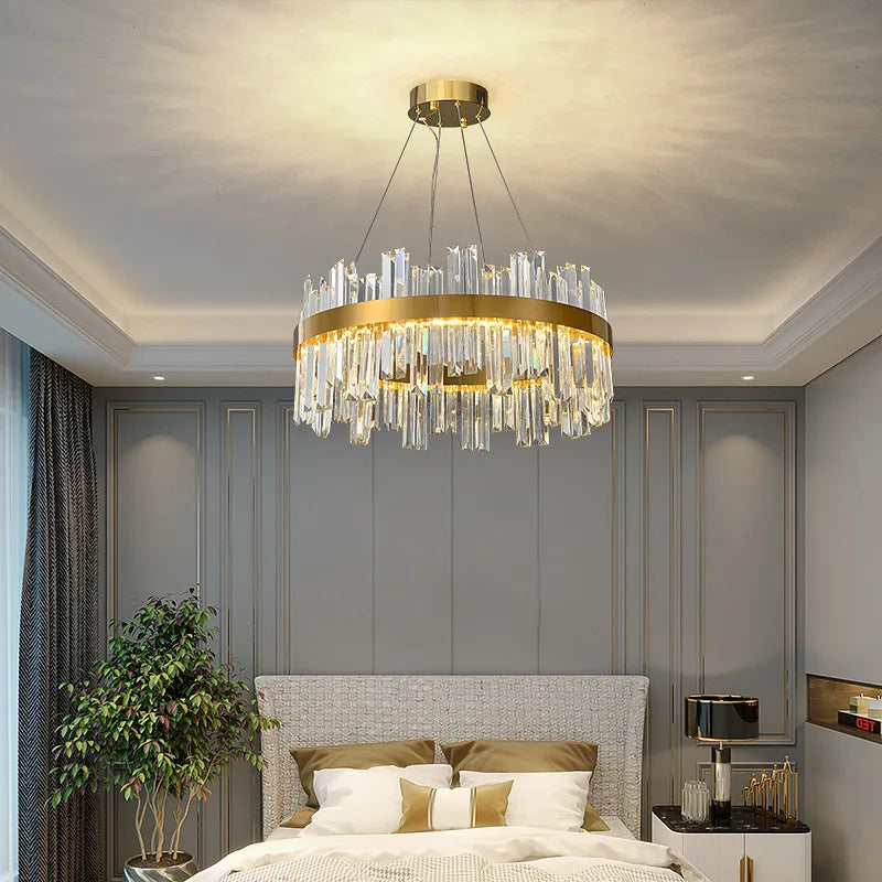 Crystal Linear Gold Stainless Steel Chandelier