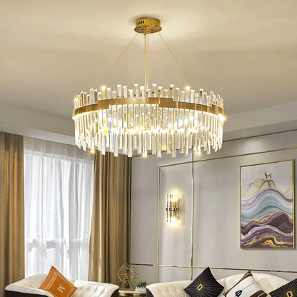 Crystal Linear Gold Stainless Steel Chandelier