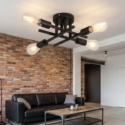 4-Light Midcentury Modern Chandelier Matte Black