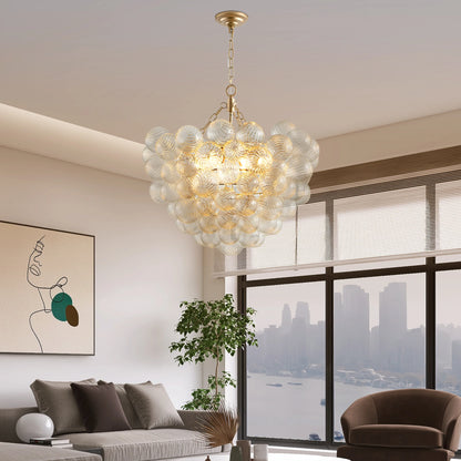 Swirled Clear Ribbed Hand Blown Glass Ball Living Room Chandelier