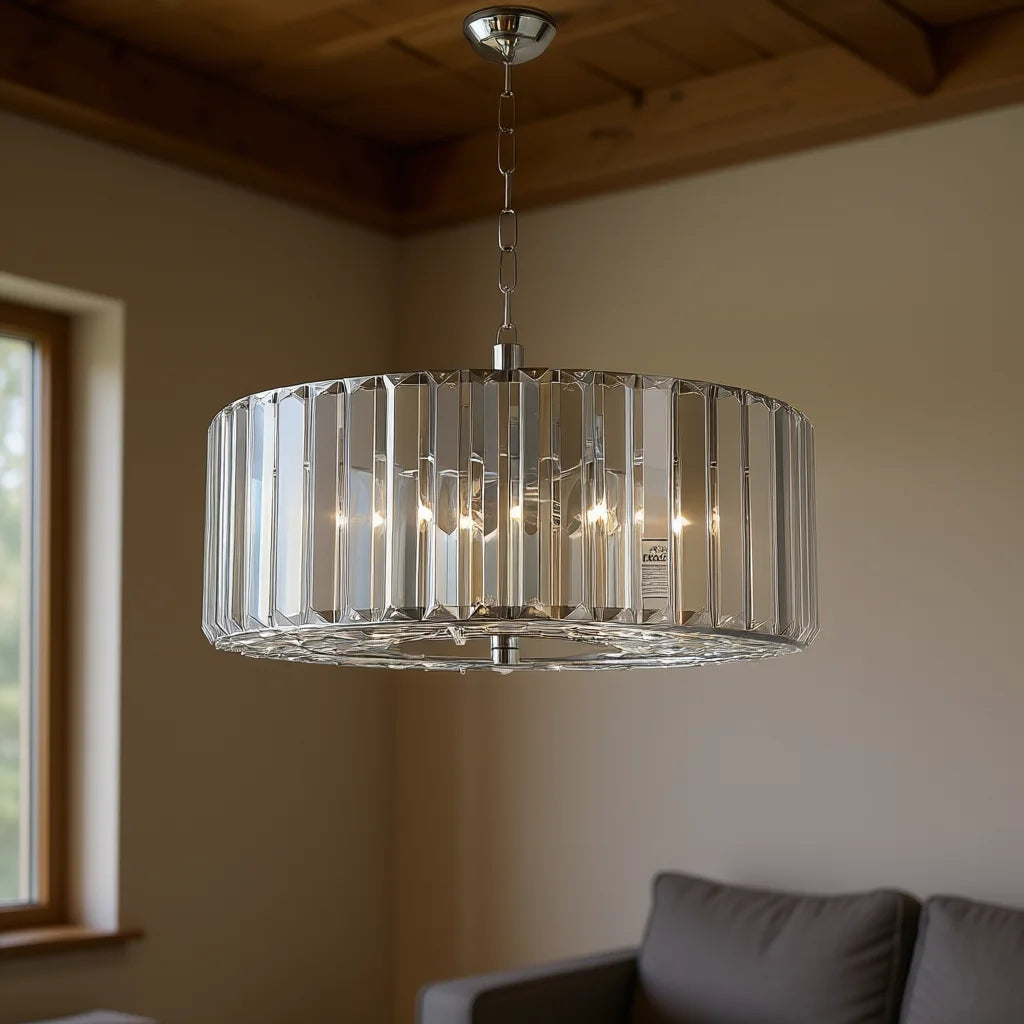 Modern 17 Inch Chrome Crystal Drum Chandelier