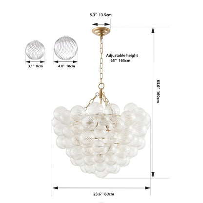 Swirled Clear Ribbed Hand Blown Glass Ball Living Room Chandelier