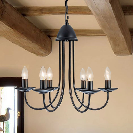 6-Light Farmhouse Industrial Black Wrought Iron Outdoor Chandelier