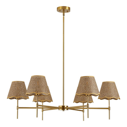 Boho Rattan Chandelier 6-Light Rustic Industrial Pendant Light Large Adjustable Kitchen Island Lighting Fixture D