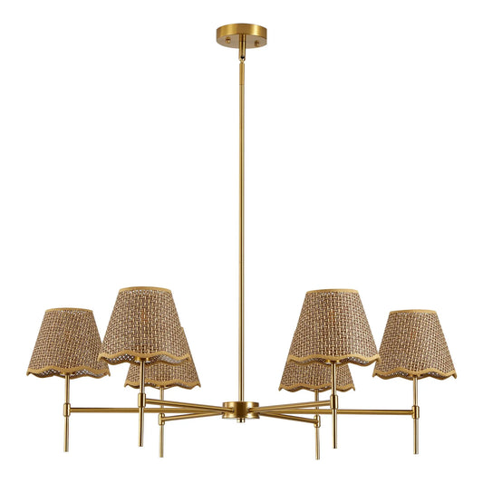 Boho Rattan Chandelier 6-Light Rustic Industrial Pendant Light Large Adjustable Kitchen Island Lighting Fixture D