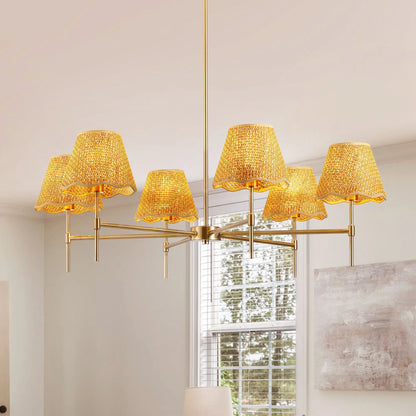Boho Rattan Chandelier 6-Light Rustic Industrial Pendant Light Large Adjustable Kitchen Island Lighting Fixture D
