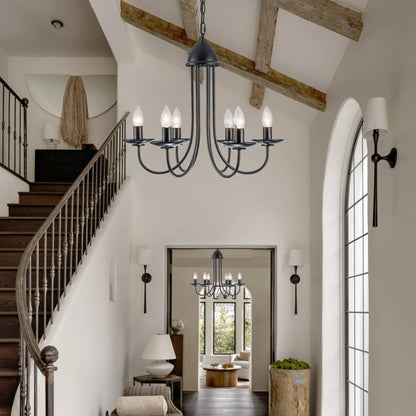 6-Light Farmhouse Industrial Black Wrought Iron Outdoor Chandelier