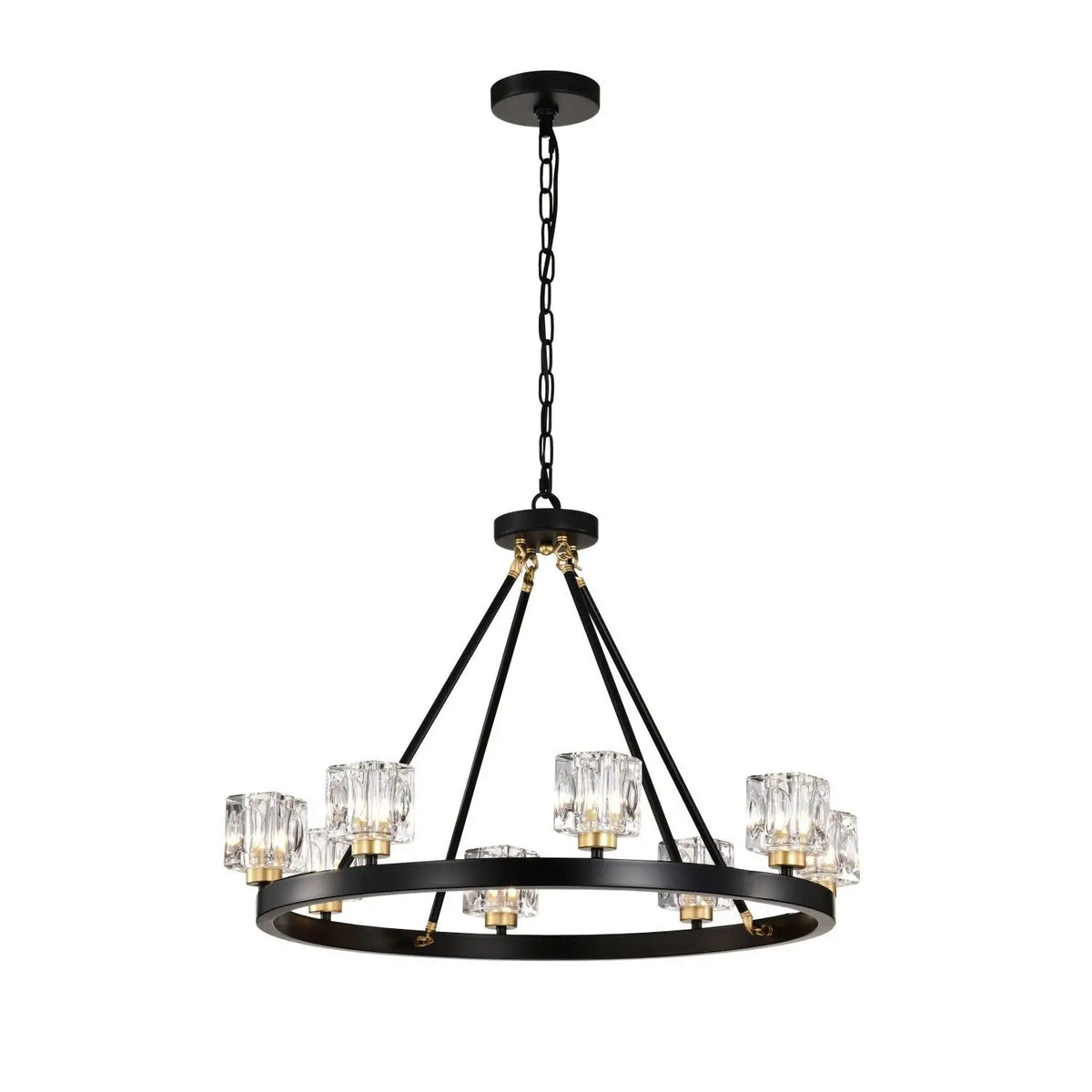 Matte Black Gold Wagon Wheel Chandelier
