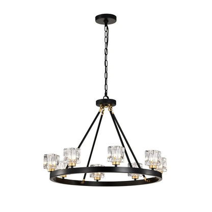 Matte Black Gold Wagon Wheel Chandelier