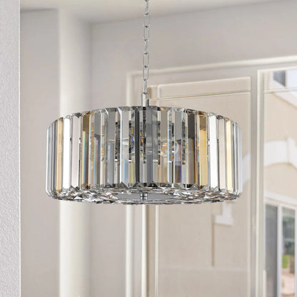 Modern 17 Inch Chrome Crystal Drum Chandelier