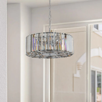 Modern 17 Inch Chrome Crystal Drum Chandelier