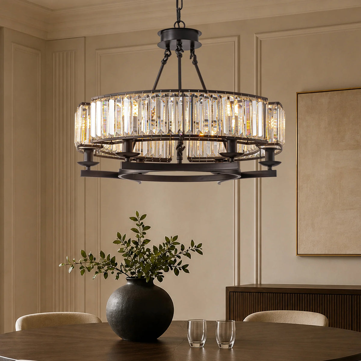 Round Modern Rustic Crystal Chandelier